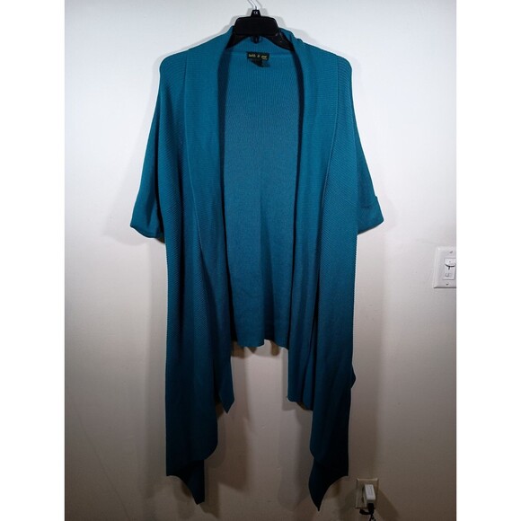 Faith & Zoe Acrylic Cotton Cardigan Teal Blue Long Drape Open Front Plus Size 1X - Picture 1 of 7